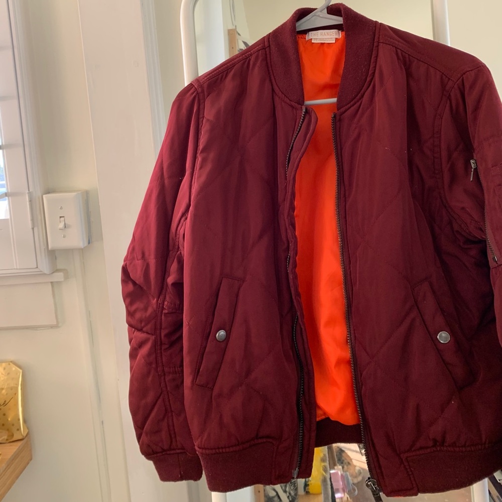 Cropped red bomber jacket
